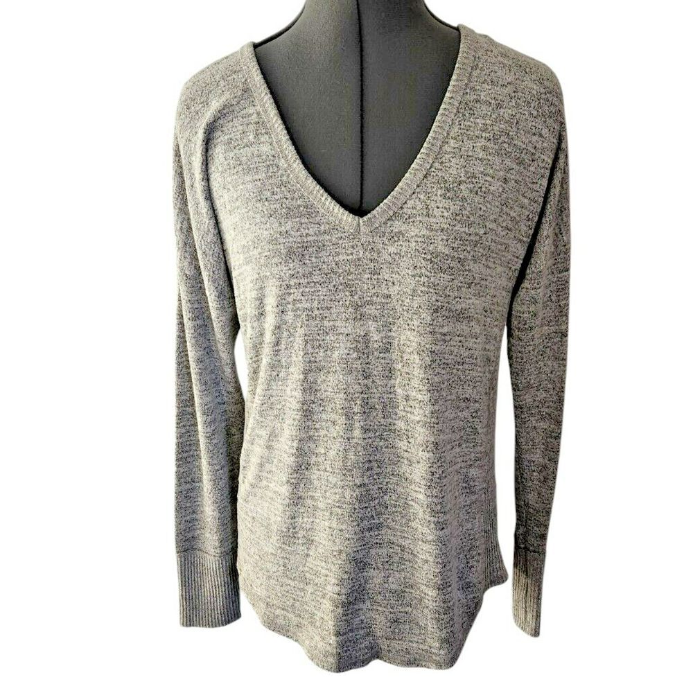 Abercrombie & Fitch Soft A&F Cozy V-Neck Long Sleeve Top Grey Marl Medium
